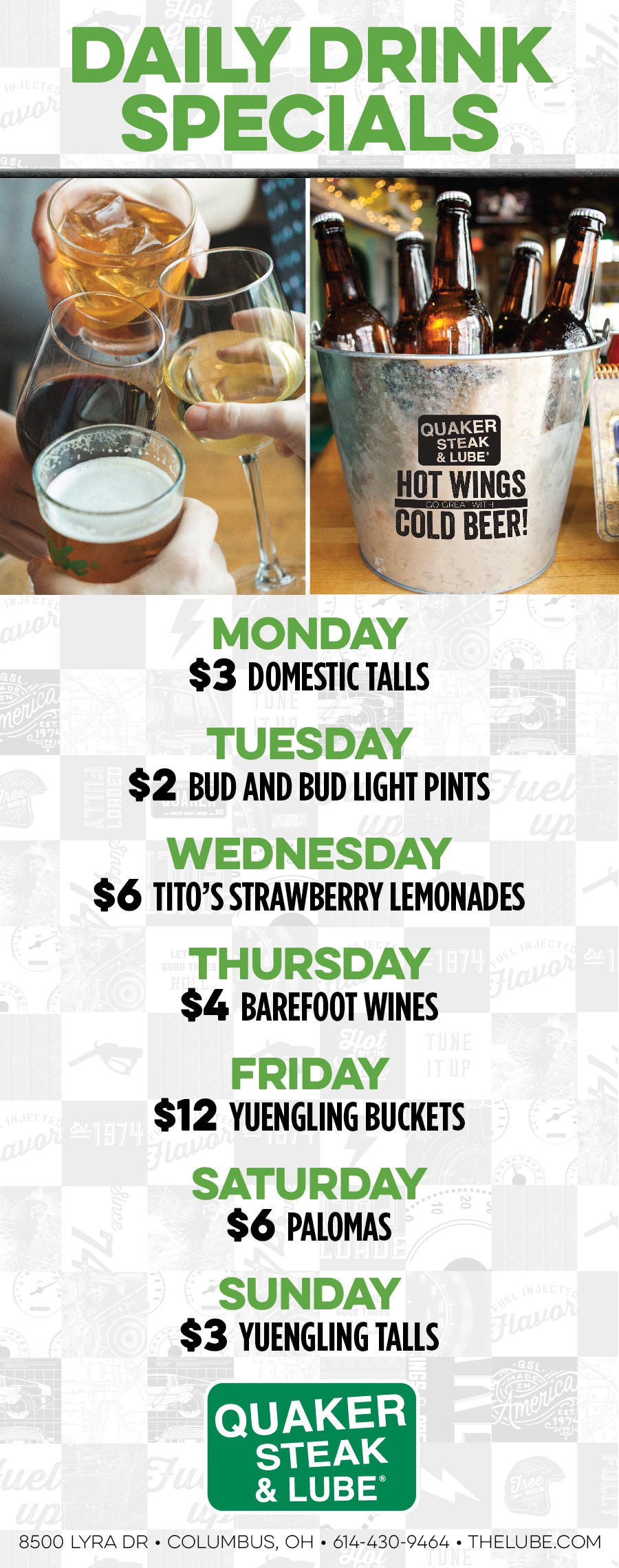 Daily Drink Specials At the Quaker Steak & Lube Columbus Restaurant