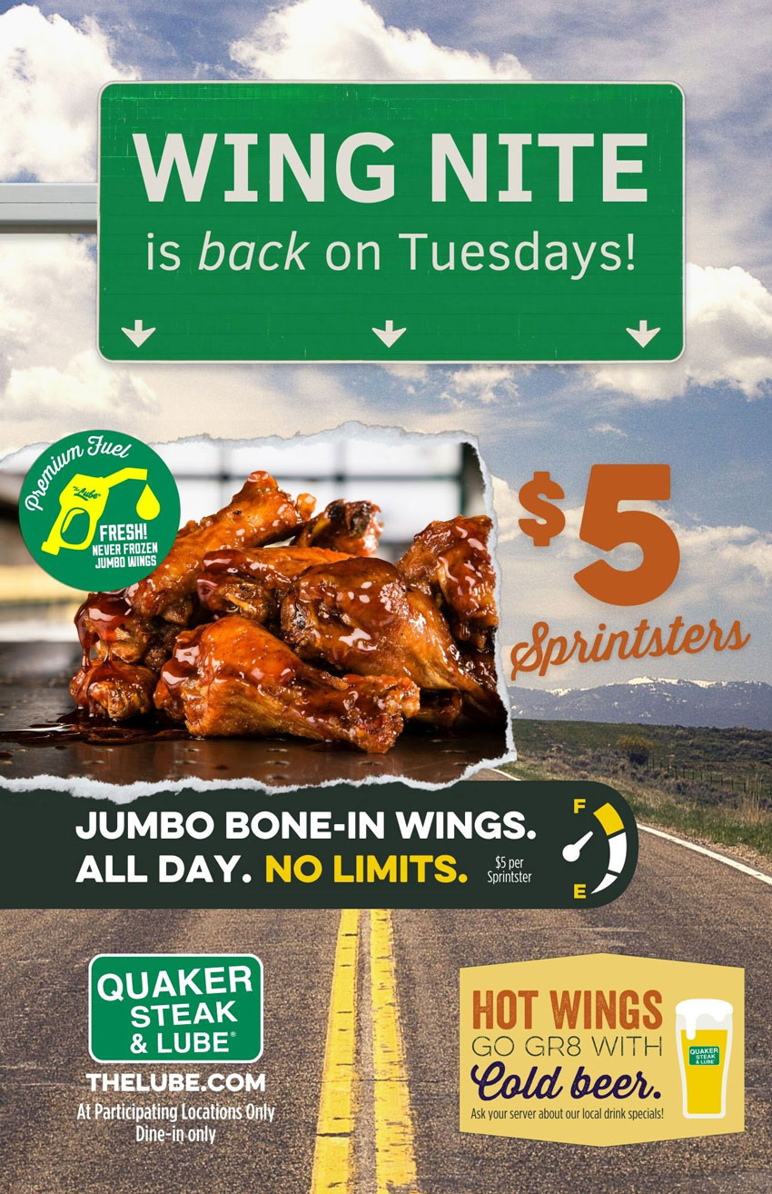 Tuesday Wing Night At the Quaker Steak & Lube Portage Restaurant